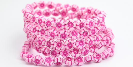 ハワイフラワープレスガラスビーズ、不透明ピンク 54570 (74000-54570)、ガラス、チェコ共和国