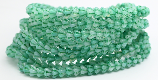 OUTLET 10 grams Bell Flower Beads, 6 x 6 mm, Mixed Colors Green (mix-green), Glass, Czech Republic