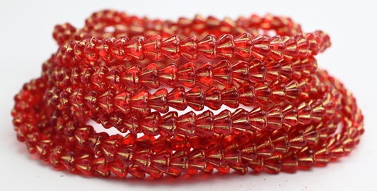 ベルフラワープレスビーズ、ルビーレッドゴールドライン（90080-54202）、ガラス、チェコ共和国