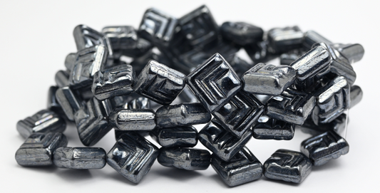 Rhombus Pressed Glass Beads, Black Hematite (23980-14400), Glass, Czech Republic