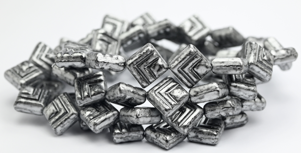 ロンバスプレスガラスビーズ、ブラックシルバースプラッシュ（23980-86700）、ガラス、チェコ共和国