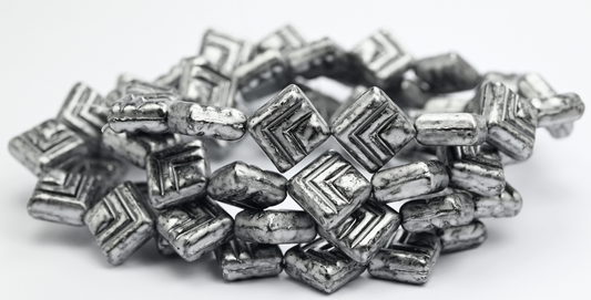 ロンバスプレスガラスビーズ、ブラックシルバースプラッシュ（23980-86700）、ガラス、チェコ共和国