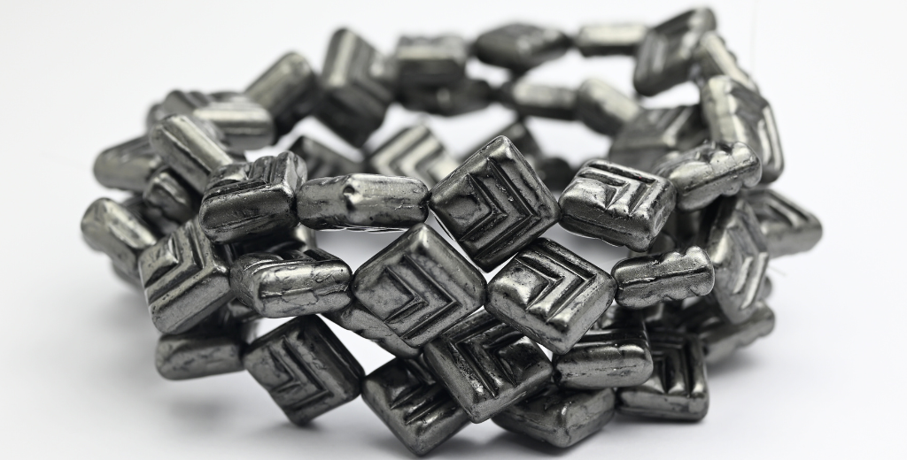 ロンバスプレスガラスビーズ、ブラックシルバースプラッシュ（23980-86790）、ガラス、チェコ共和国