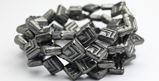 ロンバスプレスガラスビーズ、ブラックシルバースプラッシュ（23980-86790）、ガラス、チェコ共和国