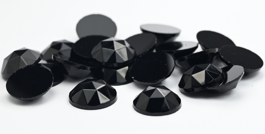 Round Flat Back Faceted Cabochon, Jet (JET), Glass, Czech Republic ~ STRANDED