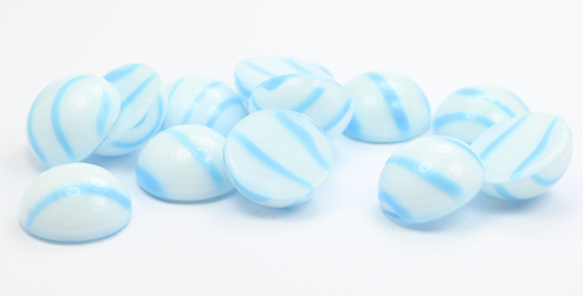 Round Flat Back Cabs, White Blue Stripes Unfoiled (08605-UNFOILED), Glass, Czech Republic ~ STRANDED