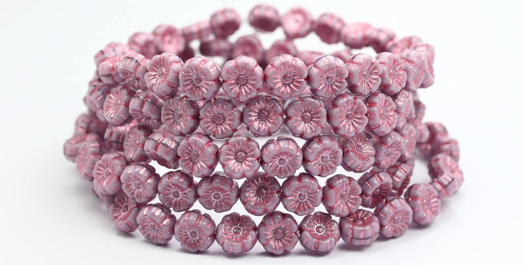 ハワイアンフラワー プレストガラスビーズ バイオレットムーンライトピンクライン入り (26016-54321) ガラス製 チェコ共和国 ~ STRANDED