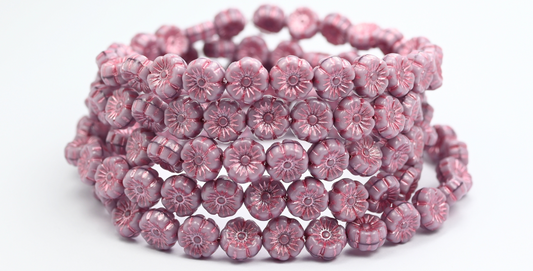 ハワイアンフラワー プレストガラスビーズ バイオレットムーンライトピンクライン入り (26016-54321) ガラス製 チェコ共和国 ~ STRANDED