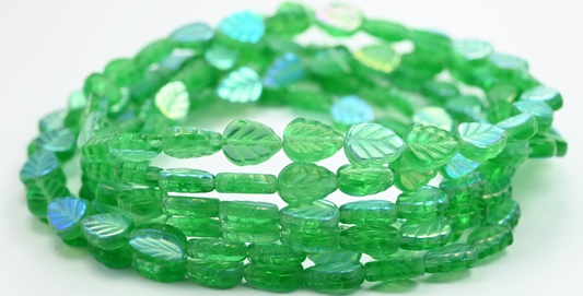 Lilac Leaf Pressed Glass Beads, 50600 Ab (50600-AB), Glass, Czech Republic ~ STRANDED