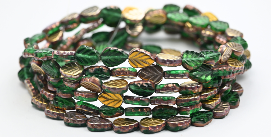 Lilac Leaf Pressed Glass Beads, 50600 Rose Gold Capri (50600-27101), Glass, Czech Republic ~ STRANDED