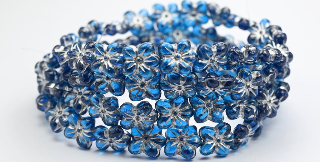 OUTLET 10 grams Flower Pressed Glass Beads, Transparent Aqua Silver Lined (60040-54201), Glass, Czech Republic