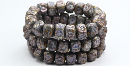 OUTLET 10 grams Cube Flower Beads, White Senegal Blue (02010-15664), Glass, Czech Republic