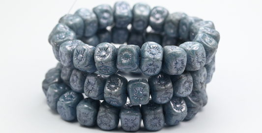 OUTLET 10 grams Cube Flower Beads, White Luster Blue Full Coated (02010-14464), Glass, Czech Republic
