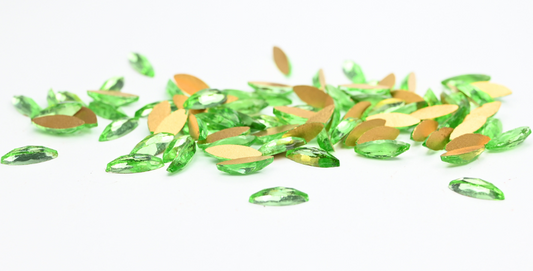 Navette Flat Back Cabs, Peridot (PERIDOT), Glass, Czech Republic ~ STRANDED