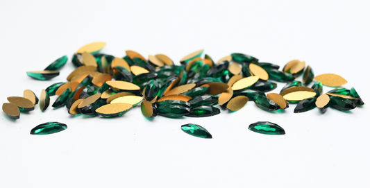 Navette Flat Back Cabs, Emerald B (EMERALD-B), Glass, Czech Republic ~ STRANDED