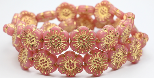 奥特莱斯 10克花朵压制玻璃珠，蛋白石粉红金衬里（71010-54202），玻璃，捷克共和国