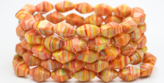Turned Bicone Pressed Beads, Mixed Colors Orange (MIX-ORANGE), Glass, Czech Republic ~ STRANDED