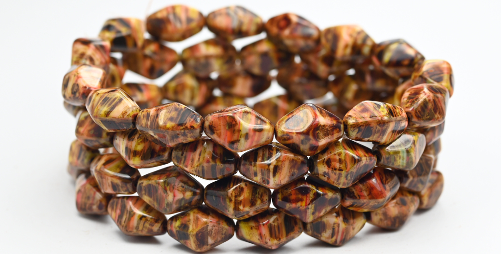 Turned Bicone Pressed Beads, Mixed Colors Orange Travertin (MIX-ORANGE-86800), Glass, Czech Republic ~ STRANDED