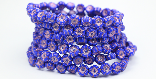 10克夏威夷花珠，8 x 8毫米，不透明蓝色铜衬里（33040-54200），玻璃，捷克共和国