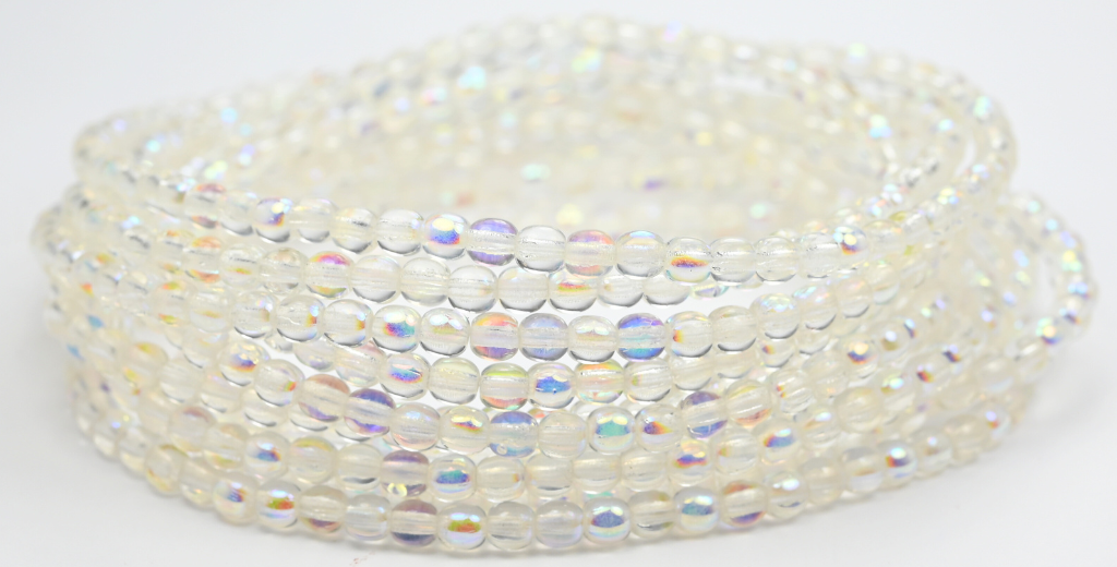 Round Pressed Glass Beads Druck, Crystal Ab (00030-AB), Glass, Czech Republic ~ STRANDED