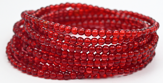 丸型プレスガラスビーズ Druck、透明レッド (90090)、ガラス、チェコ共和国 ~ STRANDED