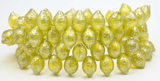 柠檬水果压制玻璃珠，透明黄银飞溅 (80010-86700)，玻璃，捷克共和国 ~ STRANDED