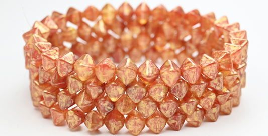 Flattened Bicone Pressed Beads, Mixed Colors Red Gold Splash (MIX-RED-86720), Glass, Czech Republic ~ STRANDED