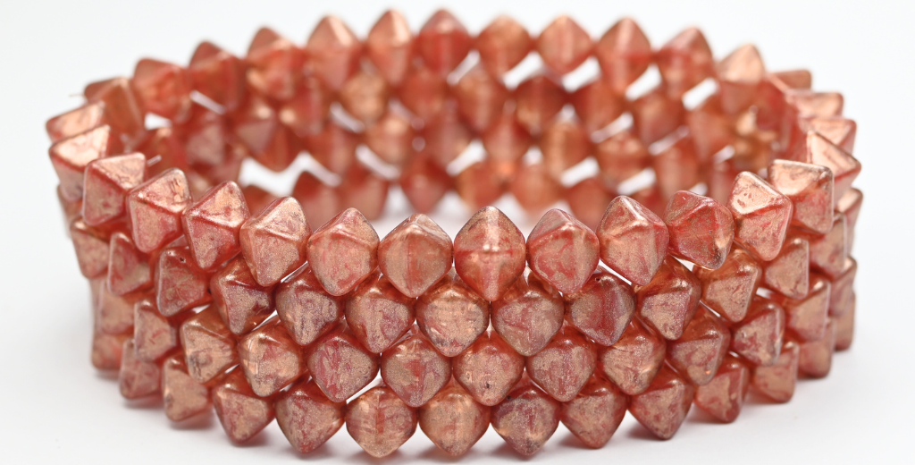 Flattened Bicone Pressed Beads, Mixed Colors Red Copper Splash (MIX-RED-86750), Glass, Czech Republic ~ STRANDED