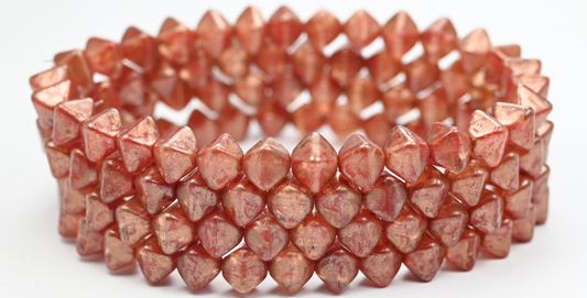 平らな双円錐形のプレスビーズ、ミックスカラーの赤銅スプラッシュ（MIX-RED-86750）、ガラス、チェコ共和国 ~ STRANDED