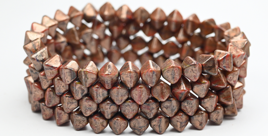 Flattened Bicone Pressed Beads, Color 2 Copper Splash (COLOR-2-86750), Glass, Czech Republic ~ STRANDED