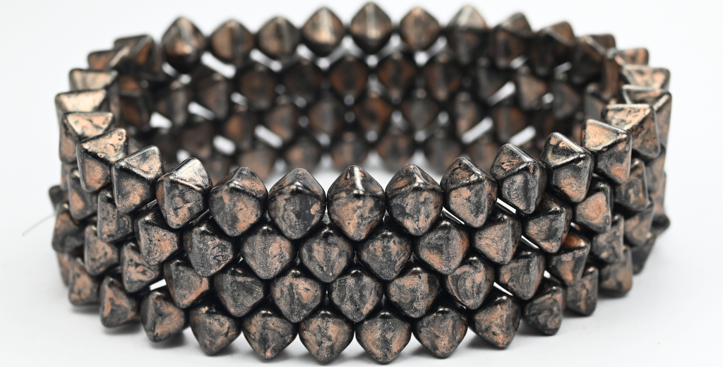 Flattened Bicone Pressed Beads, Black Copper Splash (23980-86750), Glass, Czech Republic ~ STRANDED