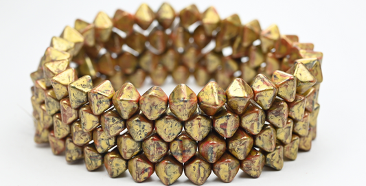 Flattened Bicone Pressed Beads, Color 2 Gold Splash (COLOR-2-86720), Glass, Czech Republic ~ STRANDED