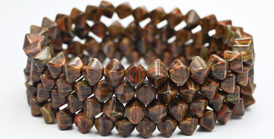 Flattened Bicone Pressed Beads, Mixed Colors Brown (MIX-BROWN), Glass, Czech Republic ~ STRANDED