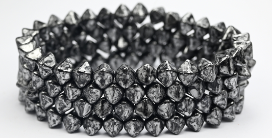 扁平双锥压制珠，黑银飞溅（23980-86700），玻璃，捷克共和国〜STRANDED