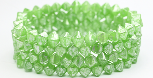 扁平双锥压制珠，蛋白石绿银飞溅（52010-86700），玻璃，捷克共和国〜STRANDED