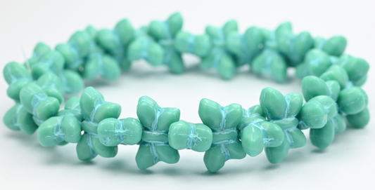 OUTLET 10 grams Simple Butterfly Pressed Glass Beads, Turquoise Light Blue Lined (63130-54308), Glass, Czech Republic