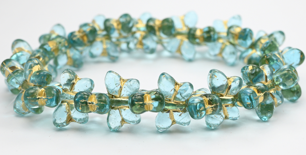 OUTLET 10 grams Simple Butterfly Pressed Glass Beads, Transparent Aqua Gold Lined (60000-54202), Glass, Czech Republic