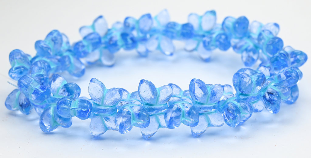 Simple Butterfly Pressed Glass Beads, Transparent Blue Light Blue Lined (30010-54308), Glass, Czech Republic ~ STRANDED