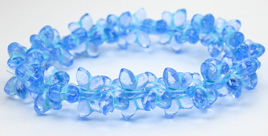 Simple Butterfly Pressed Glass Beads, Transparent Blue Light Blue Lined (30010-54308), Glass, Czech Republic ~ STRANDED