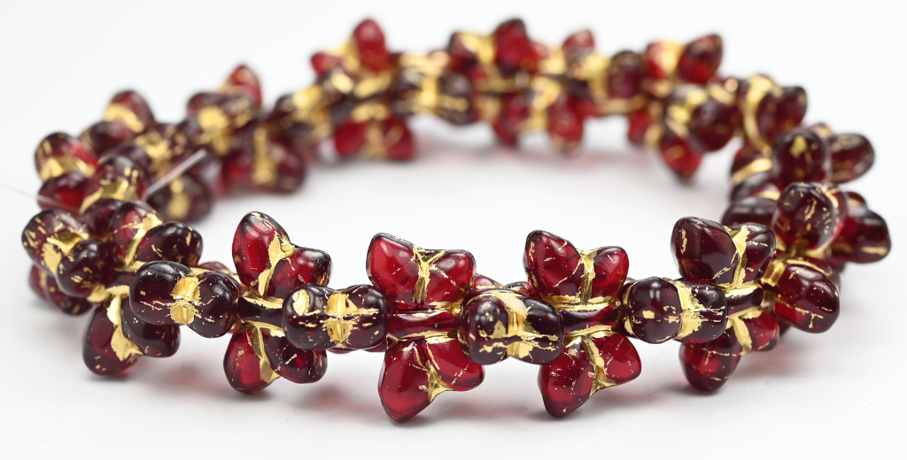 奥特莱斯 10克简约蝴蝶压制玻璃珠，透明红金内衬 (90090-54202)，玻璃，捷克共和国