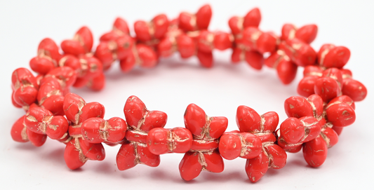 Simple Butterfly Pressed Glass Beads, Opaque Red Copper Lined (93200-54200), Glass, Czech Republic ~ STRANDED