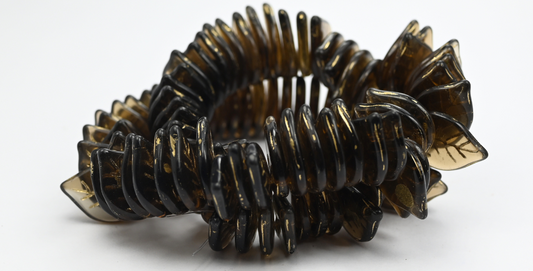 Leaf Pressed Glass Beads, 10240 Gold Lined (10240-54202), Glass, Czech Republic ~ STRANDED