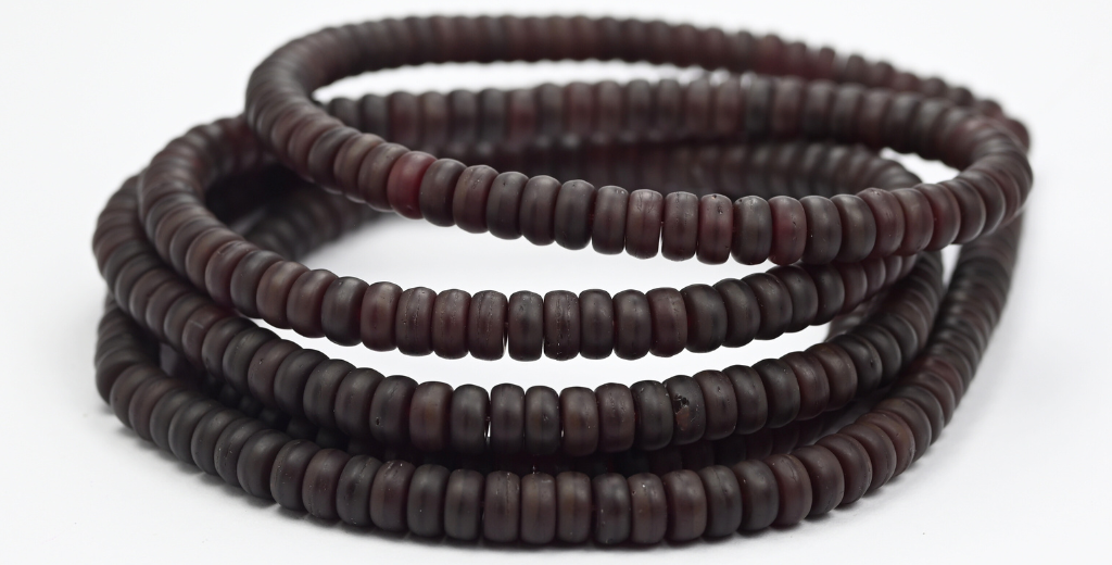 Flat Round Wheel Pressed Glass Beads, Red Matte (90069008-M), Glass, Czech Republic ~ STRANDED