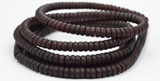 フラットラウンドホイールプレスガラスビーズ、レッドマット（90069008-M）、ガラス、チェコ共和国〜STRANDED