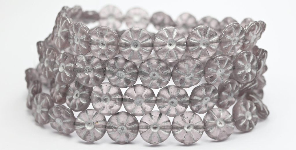 花形压制玻璃珠，透明浅紫水晶 54201Fm (12-20020-54201FM)，玻璃，捷克共和国 ~ STRANDED