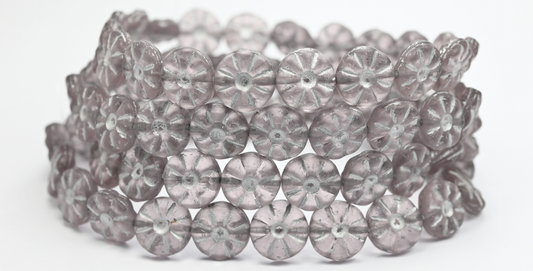 Flower Pressed Glass Beads, Transparent Light Amethyst 54201Fm (12-20020-54201FM), Glass, Czech Republic ~ STRANDED