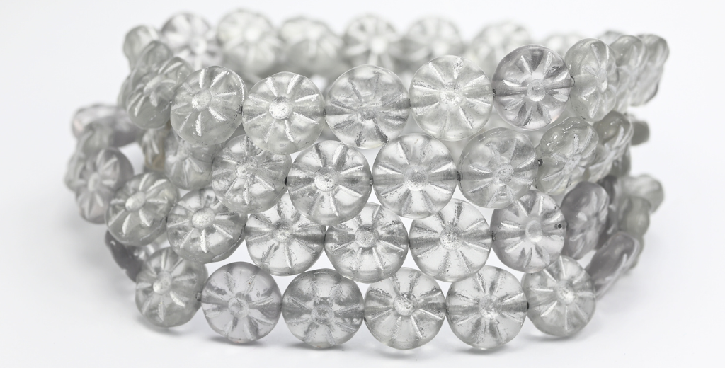 Flower Pressed Glass Beads, Transparent Light Amethyst 54201Fm (12-20000-54201FM), Glass, Czech Republic ~ STRANDED