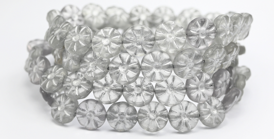 Flower Pressed Glass Beads, Transparent Light Amethyst 54201Fm (12-20000-54201FM), Glass, Czech Republic ~ STRANDED