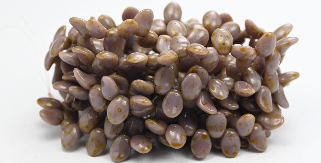 叶舌压制玻璃珠，不透明紫水晶石灰华 (67-23010-86800)，玻璃，捷克共和国 ~ STRANDED