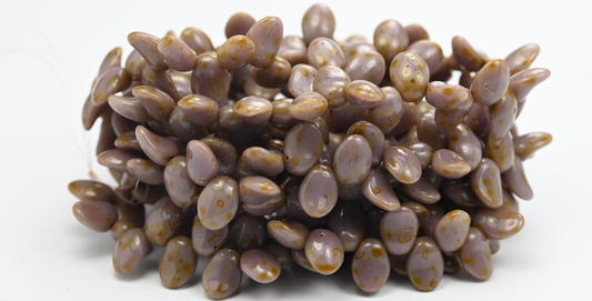 Leaf Tongue Pressed Glass Beads, Opaque Amethyst Travertin (67-23010-86800), Glass, Czech Republic ~ STRANDED